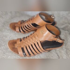 Coach Ruby Wedges Brown Leather Gladiator Sandals Ankle Strap Sz 7.5B